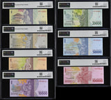 Indonesia Set 7; 100 200-100000 Rupiah 154- 160 2016 AAA Choice UNC PMG 64 65 67