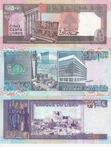Lebanon Set 3 UNC 500 1000 10000 Livres 1988 - 1993 P 68 69 70