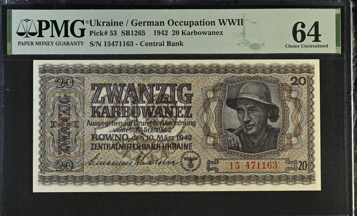 Ukraine 20 Karbowanez 1942 P 53 Choice UNC PMG 64