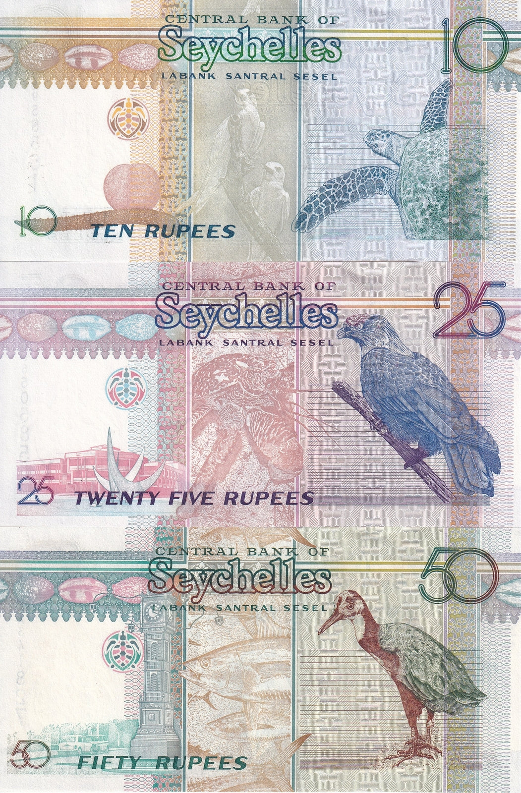 Seychelles Set 3 PCS 10 25 50 Rupees Radom Date P 36 37 38 UNC