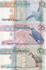 Seychelles Set 3 PCS 10 25 50 Rupees Radom Date P 36 37 38 UNC