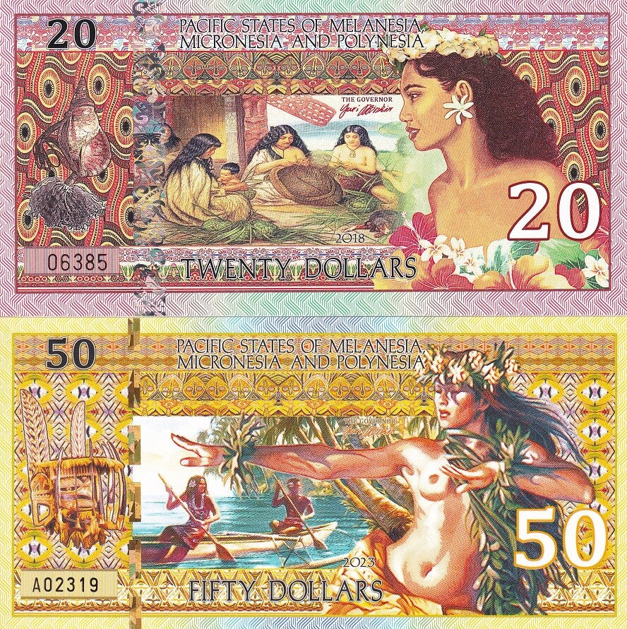 PACIFIC STATES of MMP SET 2 Polymer 20 50 DOLLARS Woman 2018 2024 Fantasy