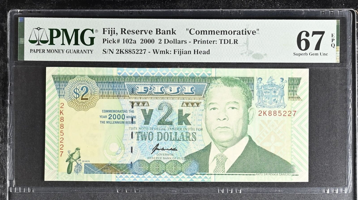 Fiji 2 Dollars 2000 P 102 a Commemorative Superb Gem UNC PMG 67 EPQ