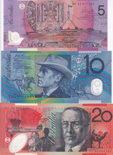 Australia Set 3 UNC 5 10 20 Dollars 1993 1994 1995 P 51 a 52 a P 53 Polymer