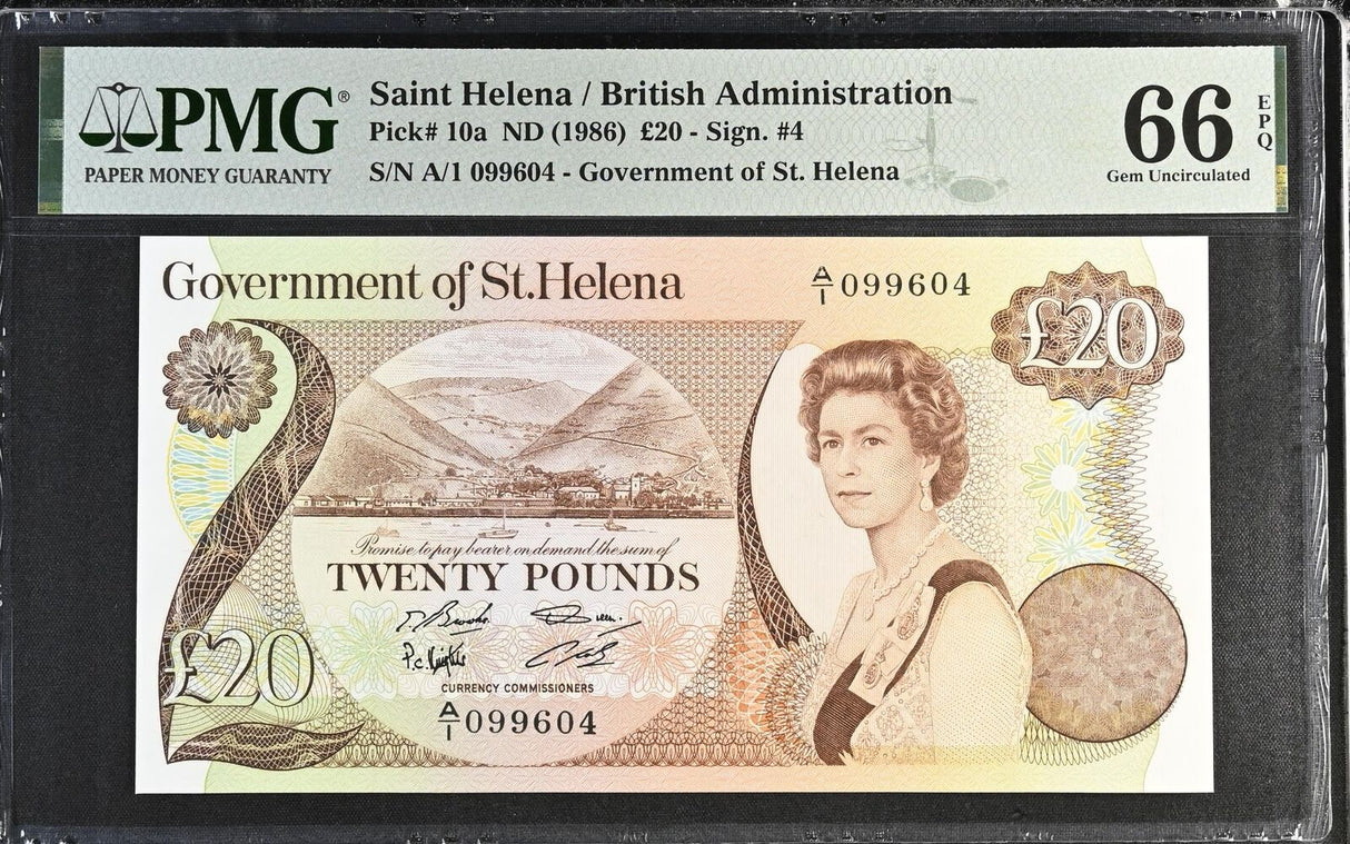 St. Helena 20 Pounds ND 1986 P 10 a Gem UNC PMG 66 EPQ
