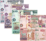 Zambia Set 4 PCS 2 5 10 20 Kwacha Random Year P 49 50 58 59 UNC Fish eagle tree