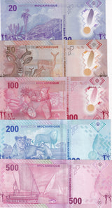 Mozambique set 5 UNC (20 50 100 Polymer) 200 500 Meticais 2024 P 155 - 159