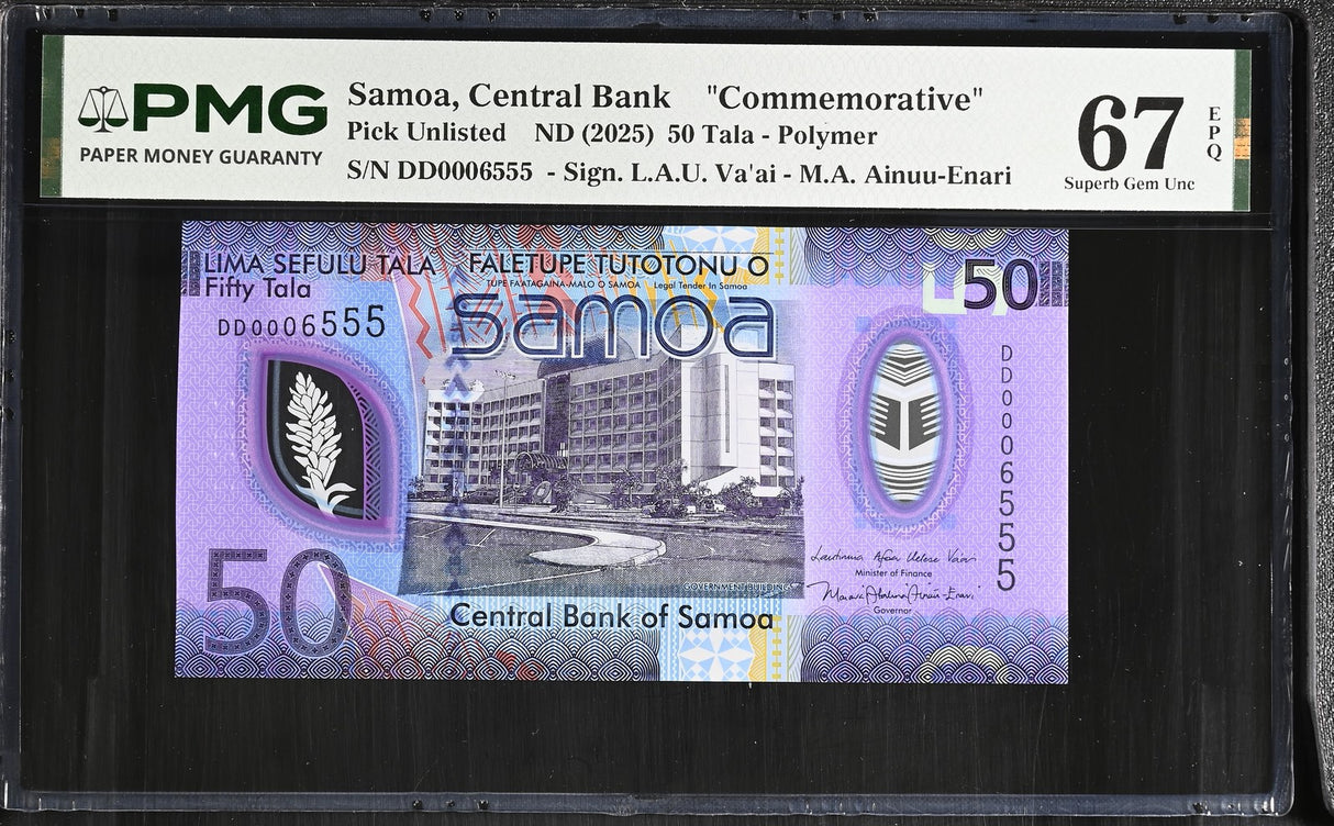 Samoa 50 Tala ND 2025 Polymer # 0006555 Commemorative Superb Gem UNC PMG 67 EPQ