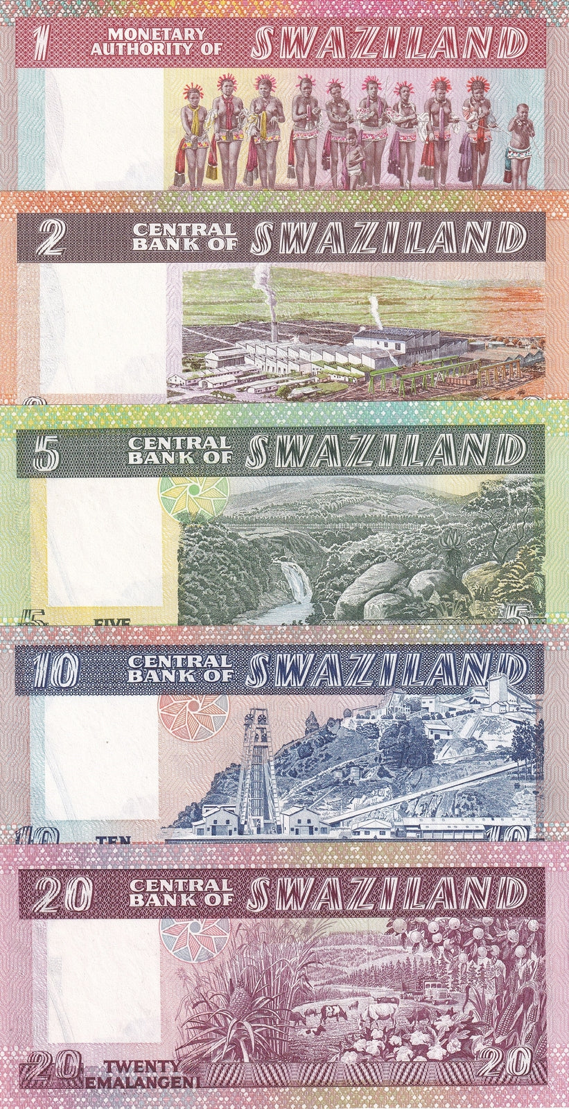 Swaziland Set 5 UNC 1 2 5 10 20 Emalangeni ND 1974 1982-1986 P 1 8 9 10 11 b