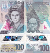 East Caribbean 100 Dollars ND 2019 P 59 a Polymer QE II UNC ,Les Pitons volcano
