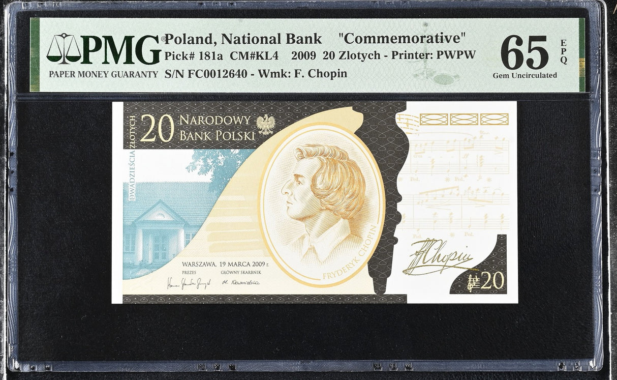 Poland 20 Zlotych 2009 Commemorative P 181 a Gem UNC PMG 65 EPQ