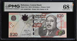 Bahamas 20 Dollars 2010 P 74A Superb Gem UNC PMG 68 EPQ ,Printer G&D