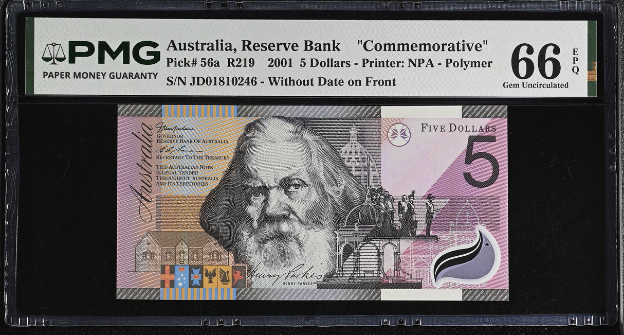 Australia 5 Dollars 2001 P 56 a Polymer Commemorative Gem UNC PMG 66 EPQ