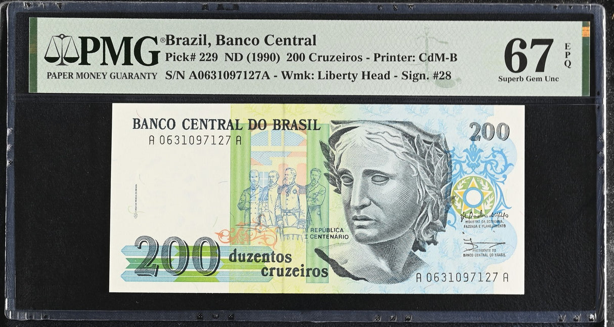 Brazil 200 Cruzeiros ND 1990 P 229 Superb Gem UNC PMG 67 EPQ