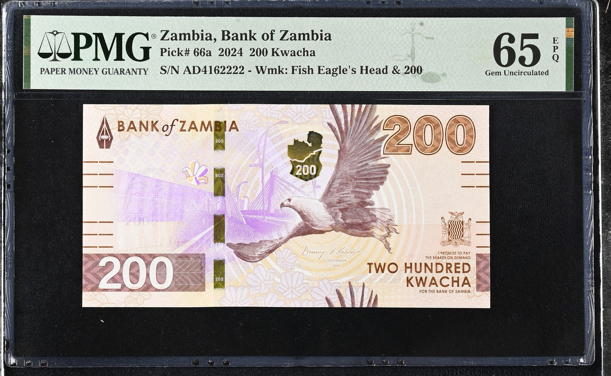 Zambia 200 Kwacha 2024 P 66 a Gem UNC PMG 65 EPQ