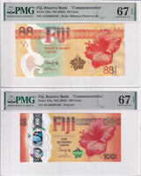 Fiji Set 2; 88 100 Cents 2022 2023 Comm. P 123 P 124 Superb Gem UNC PMG 67 EPQ