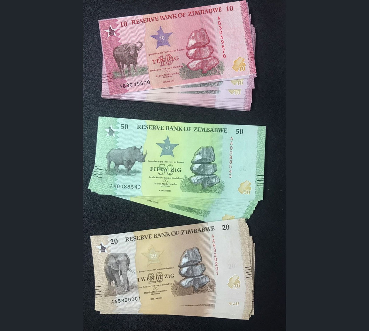 Zimbabwe SET 3 x Lot 50 = 150 UNC 10 20 50 Zig 2026 P 115 116 117 New