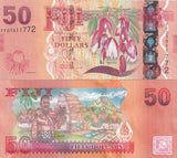 Fiji 50 Dollars ND 2013 P 118 UNC , Flora & Fauna, TDLR ,Tagimoucia flower