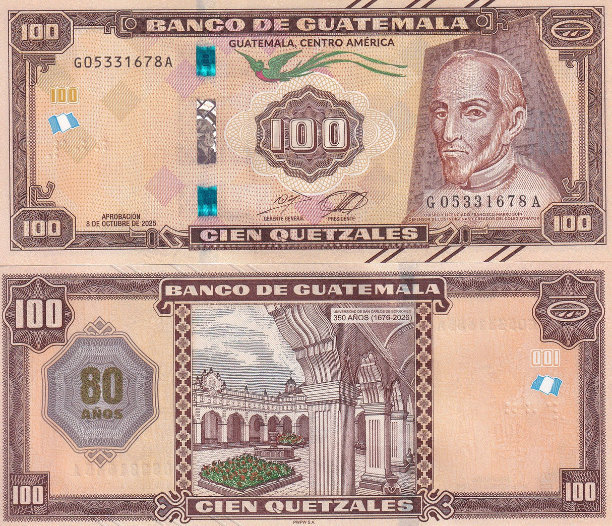 Guatemala 100 Quetzales 2025 / 2026 Commemorative 80th to the BDG P 130 UNC