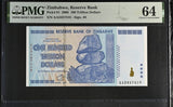 Zimbabwe 100 Trillion Dollars 2008 P 91 Choice UNC PMG 64 Chiremba Balance Rock