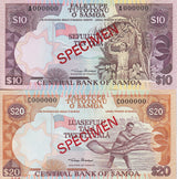 Western Samoa Set 2 UNC 10 20 Tala 2002 P 34 35 Specimen