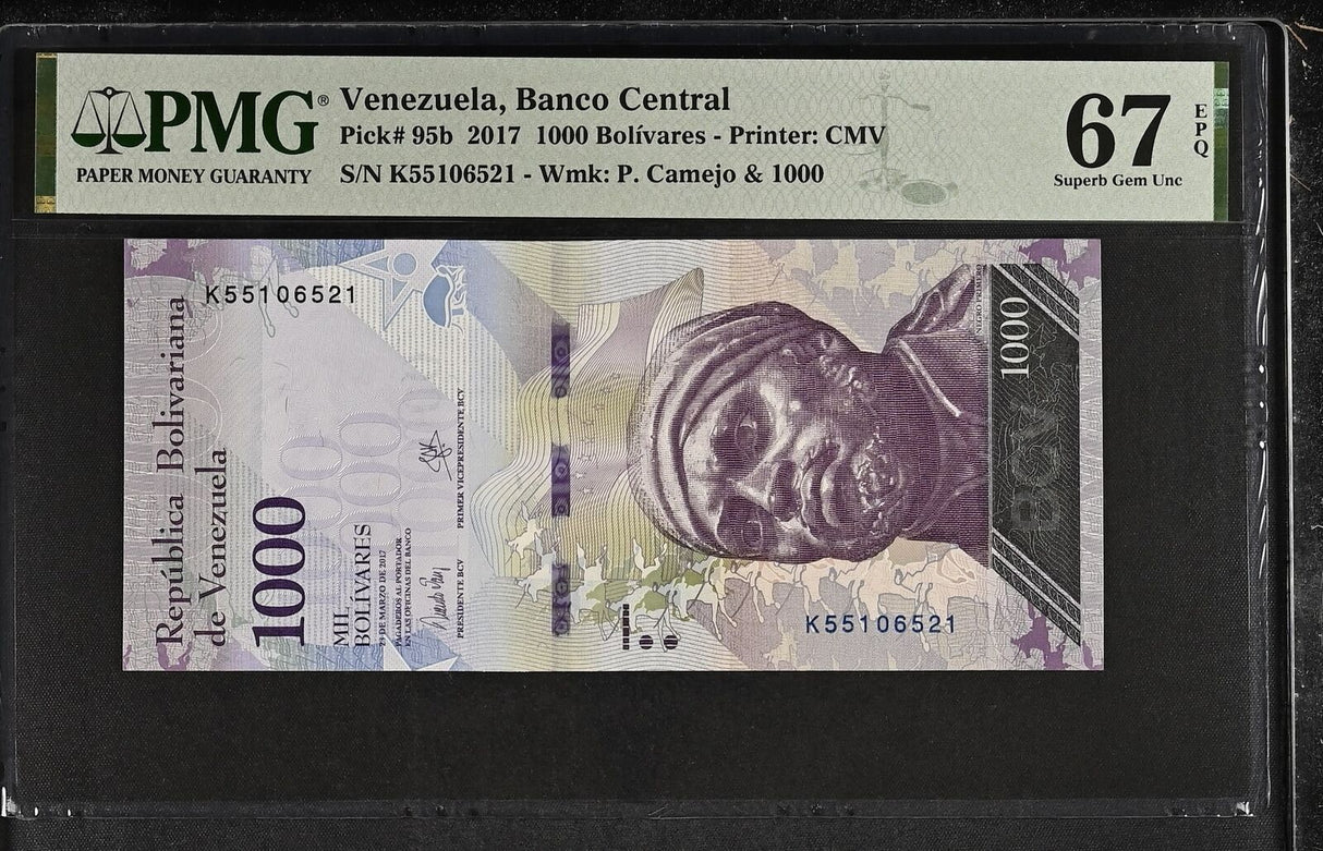 Venezuela 1000 Bolivares 2017 P 95 b Superb Gem UNC PMG 67 EPQ