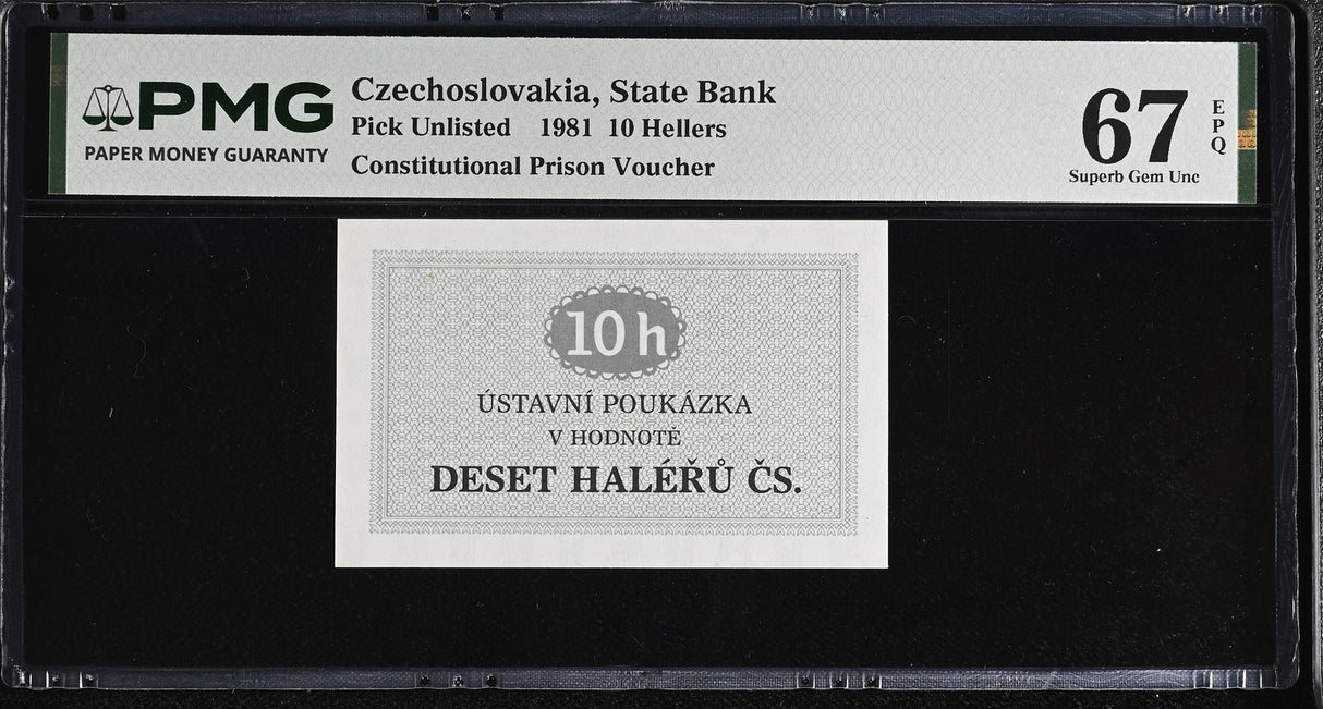 Czechoslovakia 10 Hellers 1981 Superb Gem UNC PMG 67 EPQ VOUCHER