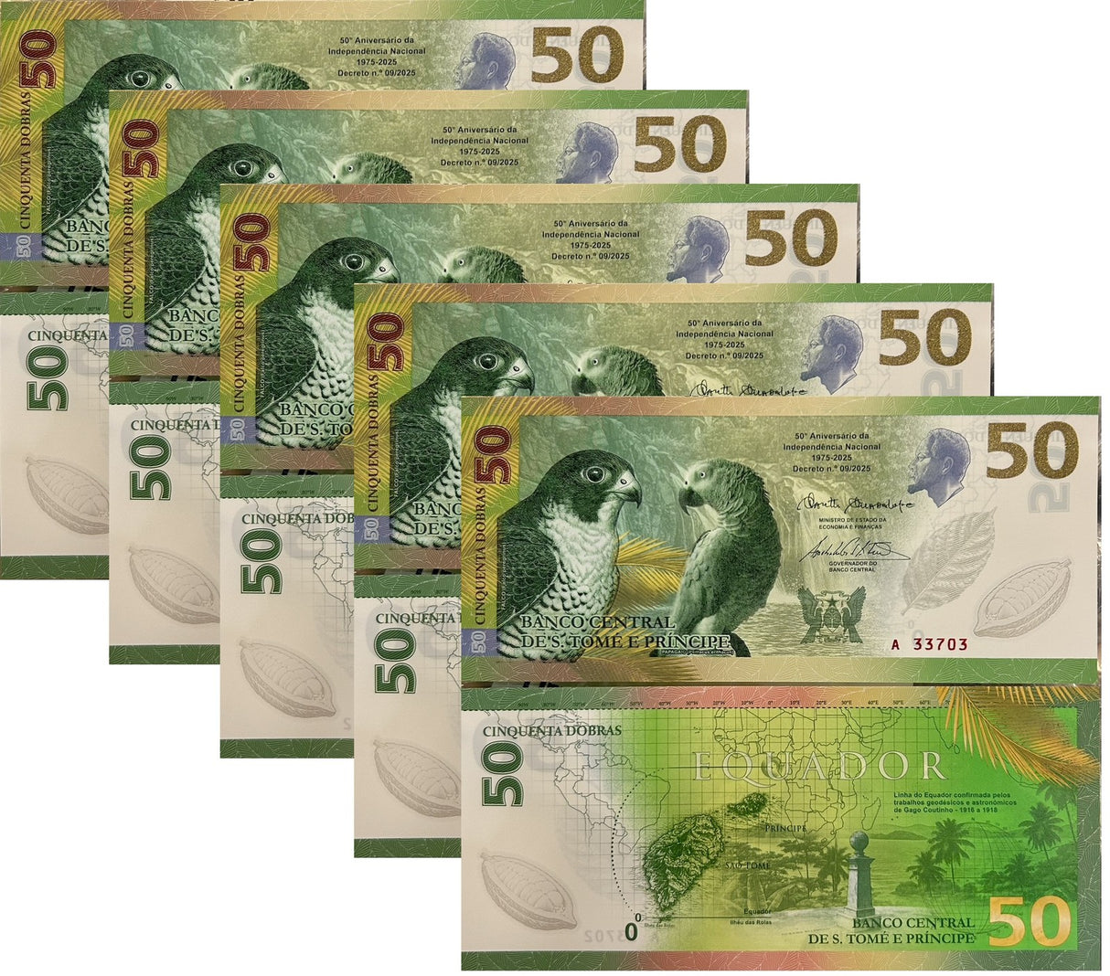 Sao Tome & Principe, Saint Thomas 50 Dobras polymer 2026 Commemorative NEW LOT 5 UNC