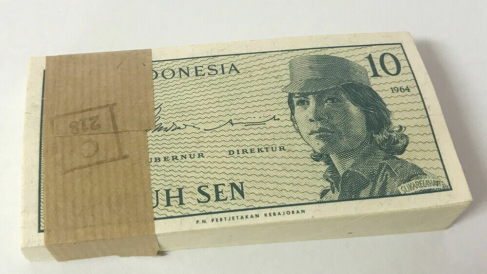 Indonesia 10 Sen 1964 P 92 UNC LOT 25 PCS 1/4 BUNDLE ,Female volunteer
