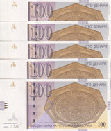 Macedonia 100 Denari 2018 P 16 UNC LOT 5 PCS ,Dibra Town House ,Skopje