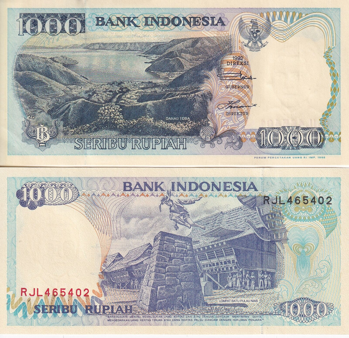 Indonesia 1000 Rupiah 1992/Random Year P 129 g UNC