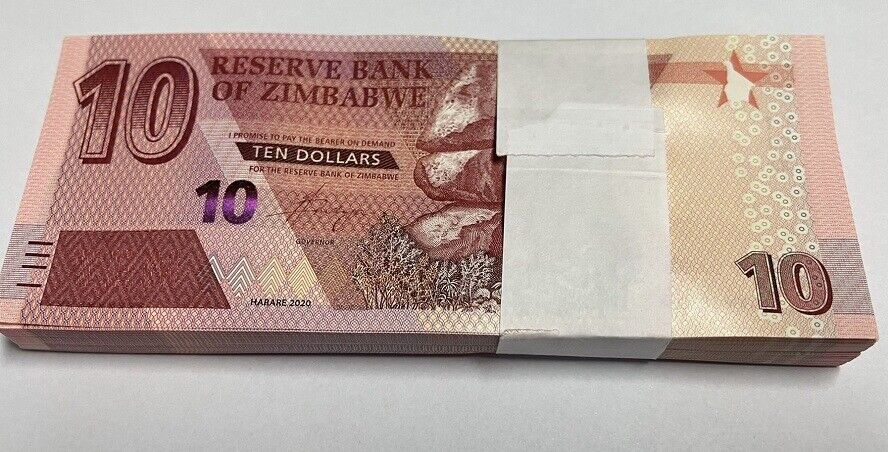 Zimbabwe 10 Dollars 2020 P 103 UNC LOT 100 PCS 1 Bundle