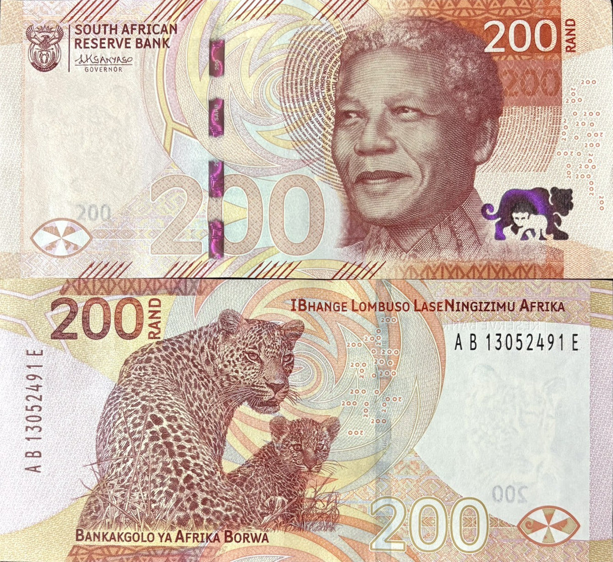 South Africa 200 Rand 2023 P 152 Mandela , Leopards, Crisp , XF