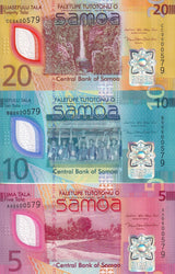 Samoa SET 3 UNC 5 10 Tala Polymer 2024 P 50 51 52 53 CHOGM Comm Without FOLDER