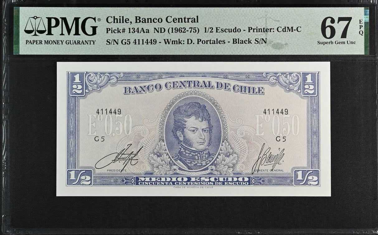Chile 1/2 Escudo ND 1962-1975 P 134Aa Superb GEM UNC PMG 67 EPQ