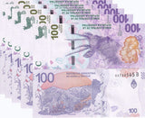 Argentina 100 Pesos 2018 Random Suffix P 363A UNC LOT 5 PCS