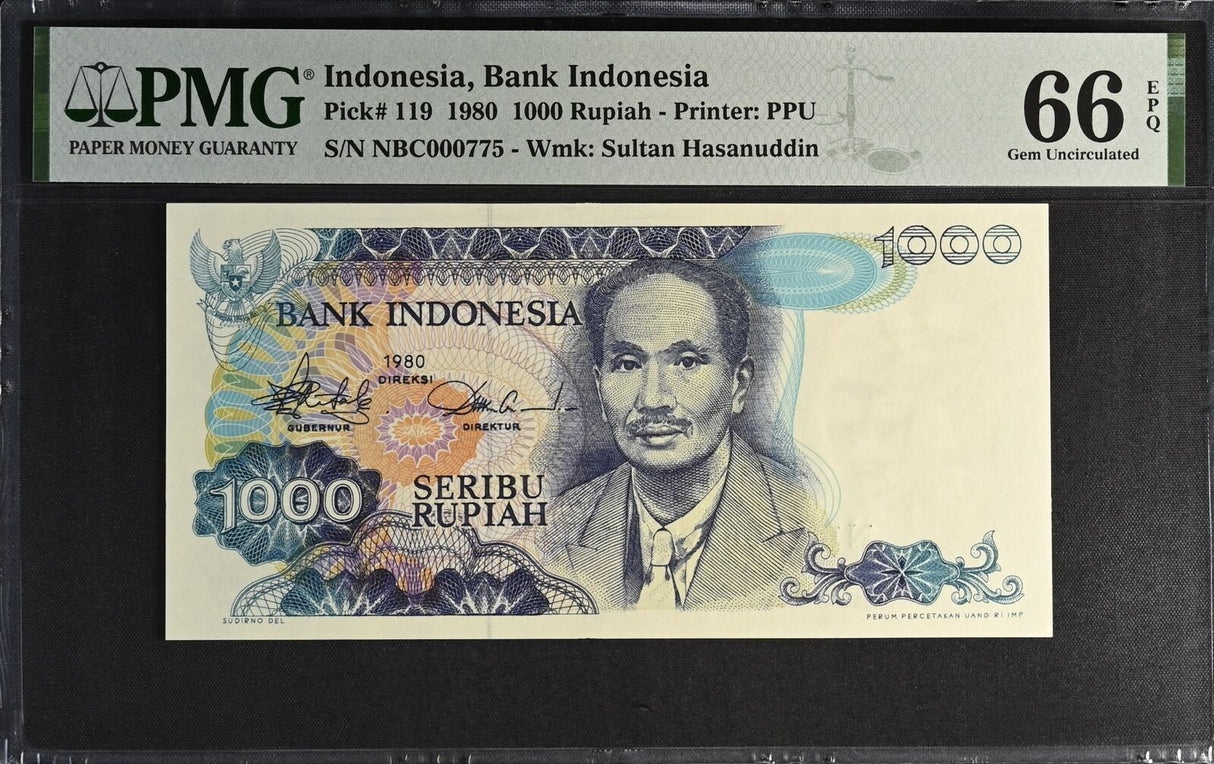 Indonesia 1000 Rupiah 1980 P 119 Low # 775 Gem UNC PMG 66 EPQ