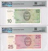 Netherlands Antilles Set 2;10 25 Gulden 2012 2014 P 29 Superb Gem UNC PMG 67 EPQ