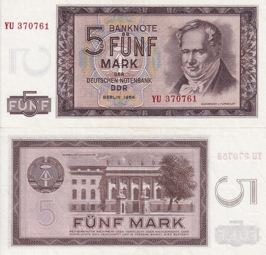 GERMANY Democratic 5 MARK 1964 DDR P 22 AUnc