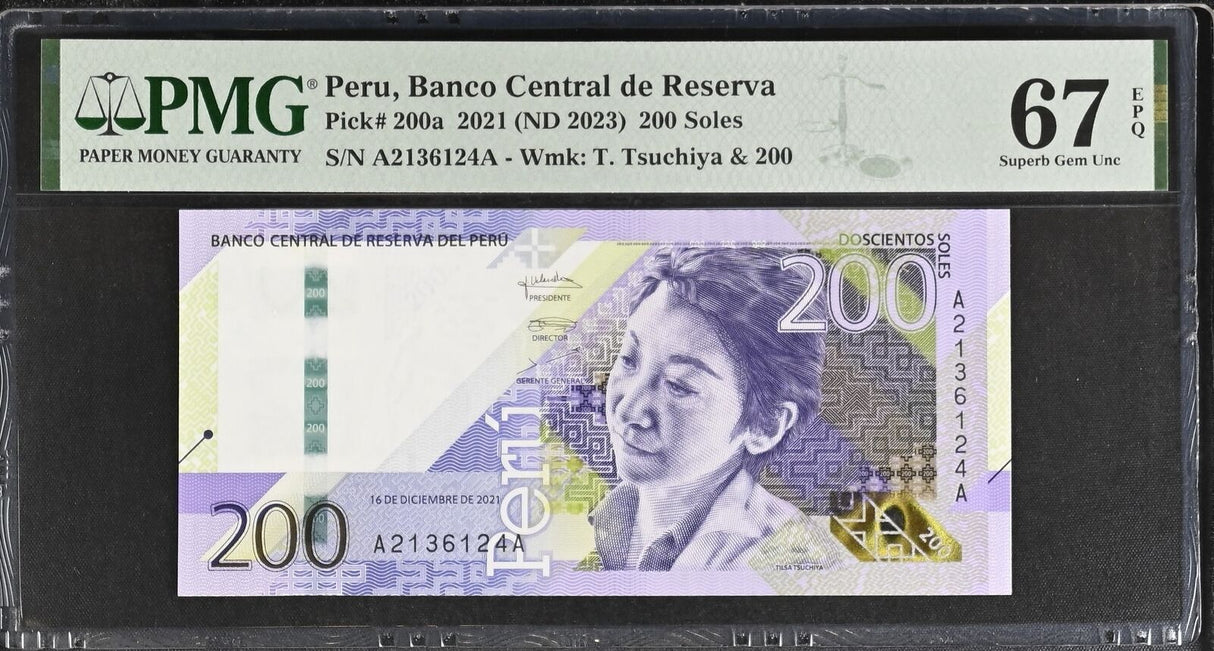 Peru 200 Soles 2021 ND 2023 P 200 a Superb Gem UNC PMG 67 EPQ