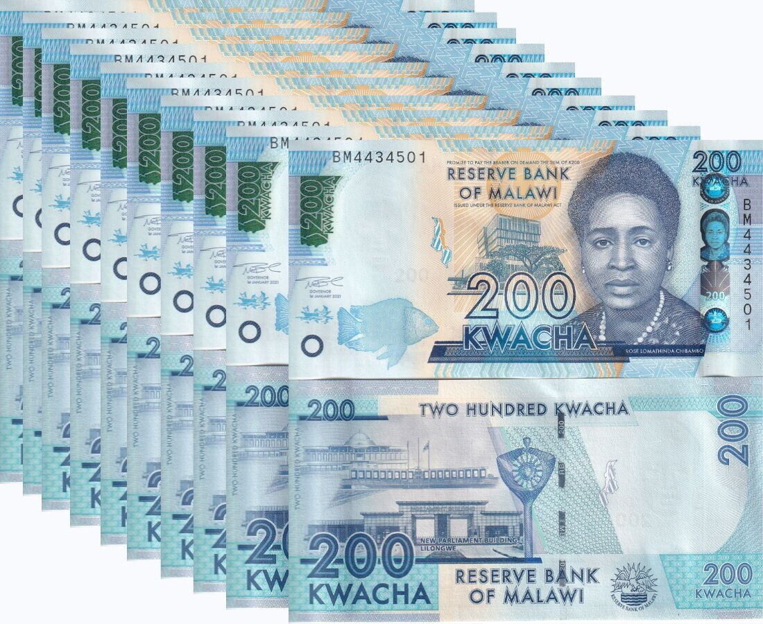 Malawi 200 Kwacha 2021 P 65A UNC LOT 10 PCS