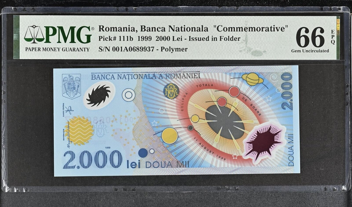 Romania 2000 Lei 1999 P 111 b 001A Polymer Commemorative Gem UNC PMG 66 EPQ