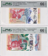 East Caribbean Set 2; 2 50 Dollar 2024 P 60 61 Polymer Gem UNC PMG 66 EPQ