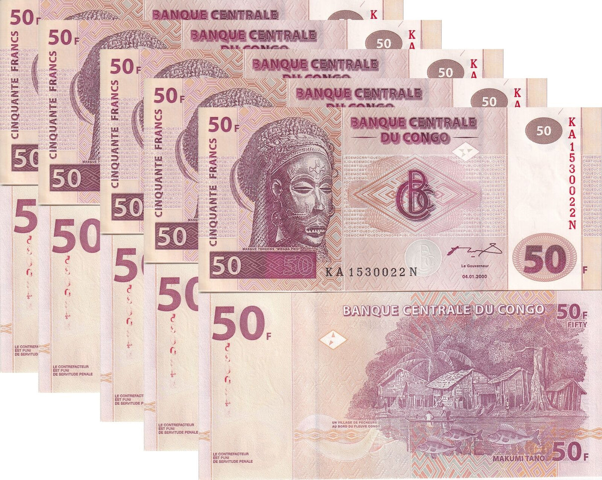 Congo 50 Francs 2000 P 91 UNC LOT 5 PCS