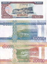 Laos Set 3 UNC 5000 10000 20000 Kip 2020 / 2022 P New Lot 5 Sets = 15 Pcs