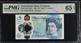 Great Britain 5 Pounds 2015 P 394 AA Prefix Polymer Gem UNC PMG 65 EPQ
