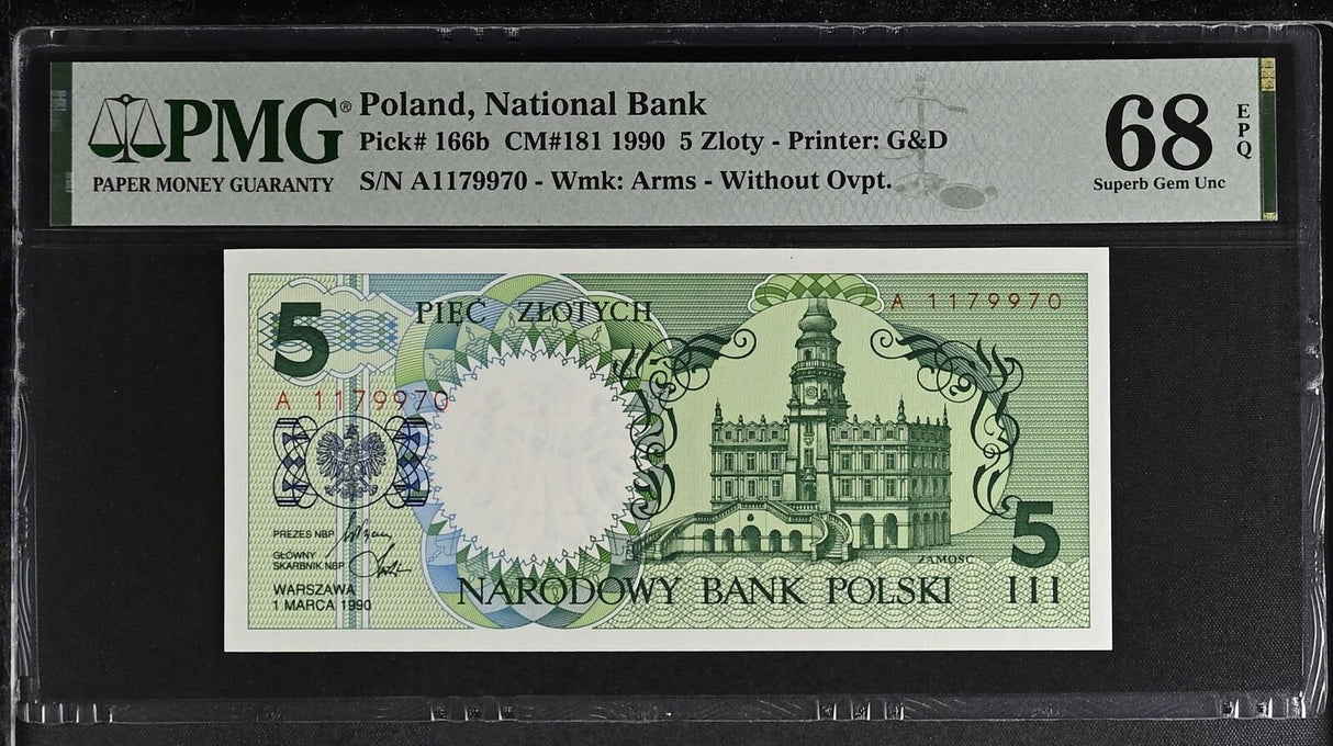Poland 5 Zlotych 1990 P 166 b Superb Gem UNC PMG 68 EPQ TOP POP