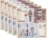 Colombia 5000 Pesos 2022 2025 New Sign P 459 g UNC LOT 5 PCS