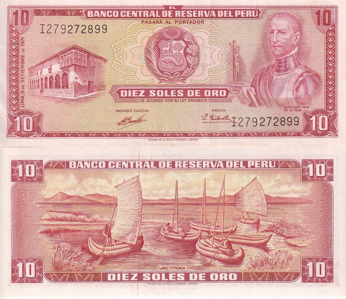 Peru 10 Soles De Oro 1971 P 100 b AUnc With little Tone