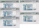 Hong Kong Set 5; 20 Dollars 2003-2009 BOC P 335 Superb Gem UNC PMG 67 EPQ